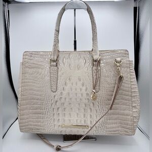 Brahmin Finley Carryall Satchel Linen Melbourne Croc Embossed Leather Tote Bag